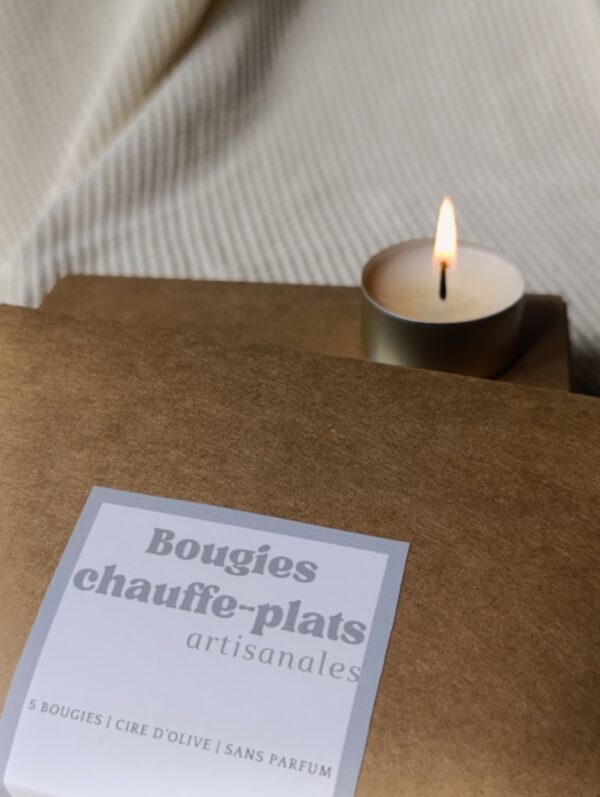 Bougies chauffe-plat artisanales en cire d'olive sans parfum fabriquées par Kluani.