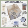 Boîte cadeau blanche contenant: une bougie de la collection Good Vibe, une bougie de la collection Nomade, un tablette parfumé, un fiche explicative et un fondant offert avec l'inscription Merci