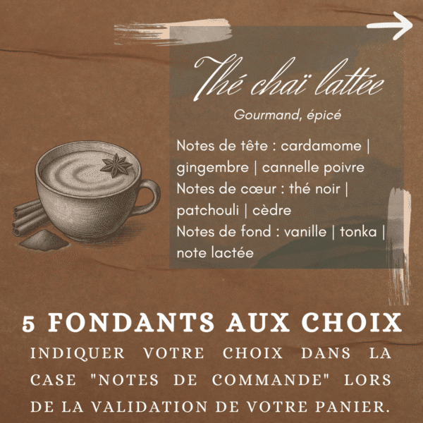 Choix de parfums de Grasse pour fondants parfumés : Thé chaï lattée (Gourmand, épicé)