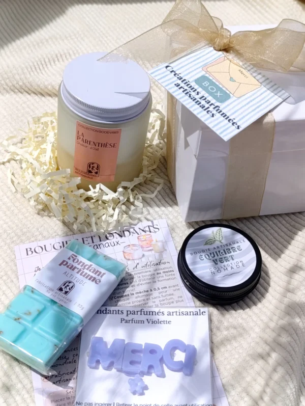 Boîte cadeau - Grand Merci conçu pour remercier la maîtresse ou le maître, l'ATSEM ou encore la nounou. Une boîte avec plein de créations parfumées à l'intérieur