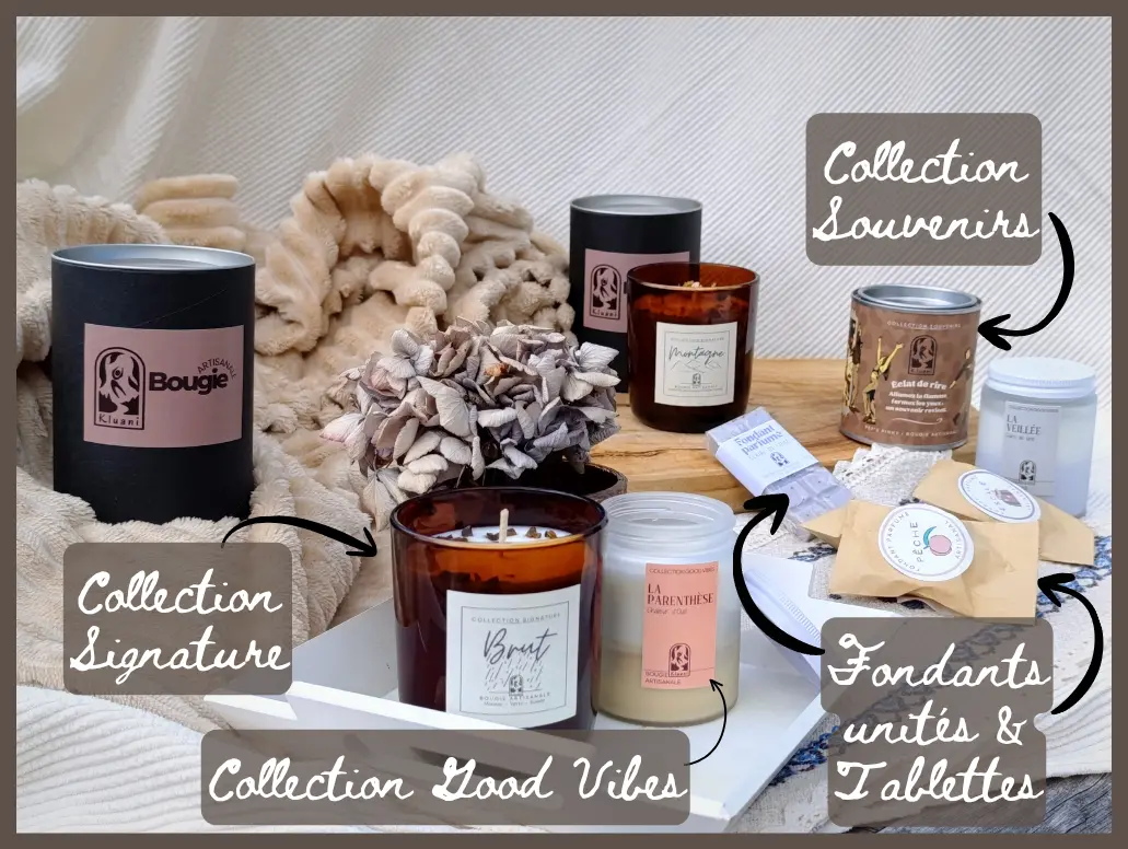Bougies de la collection Signature, Souvenirs, Good Vibes et les fondants unités et tablettes